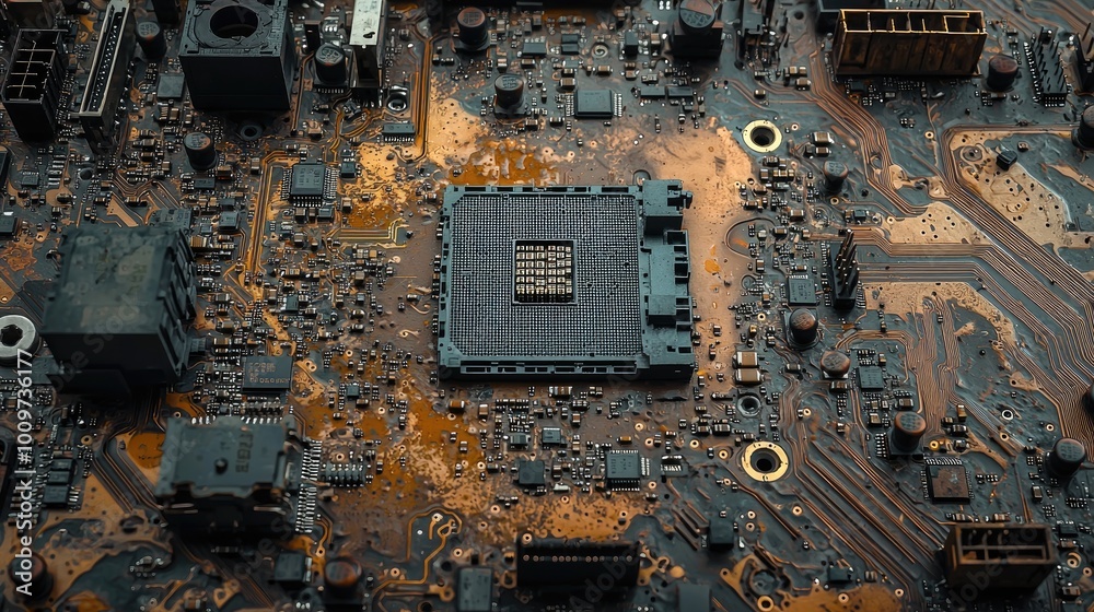 © BloomArt - Close-up of a Damaged Circuit Board with a CPU Socket