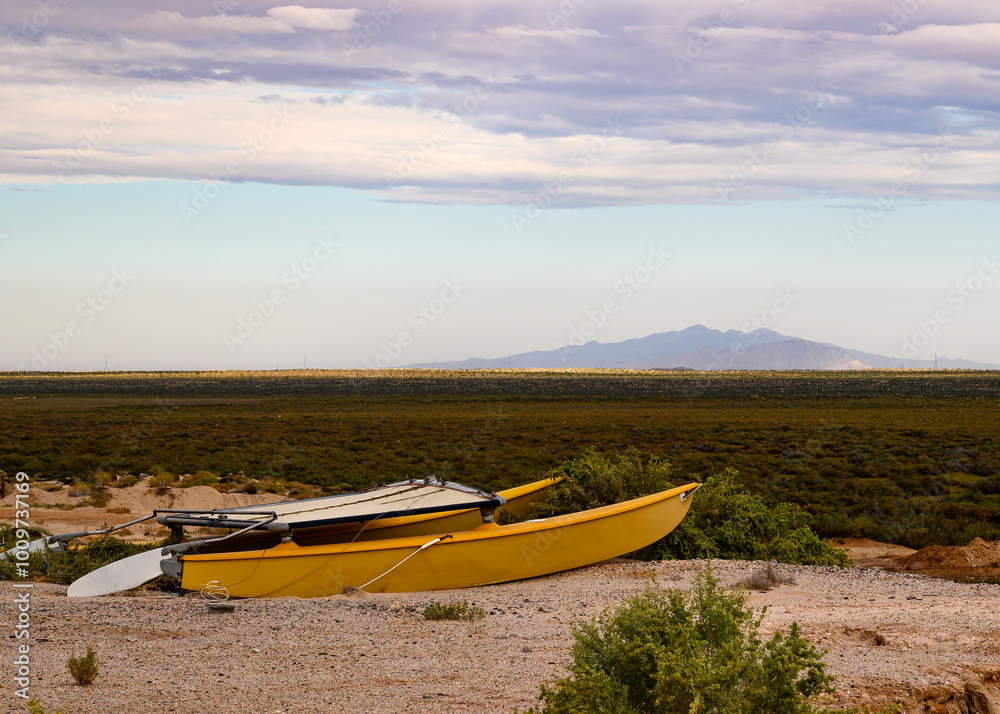 Fototapeta premium Boat on land