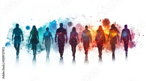 Wallpaper Mural Colorful Silhouettes of People with Galaxy Texture Torontodigital.ca