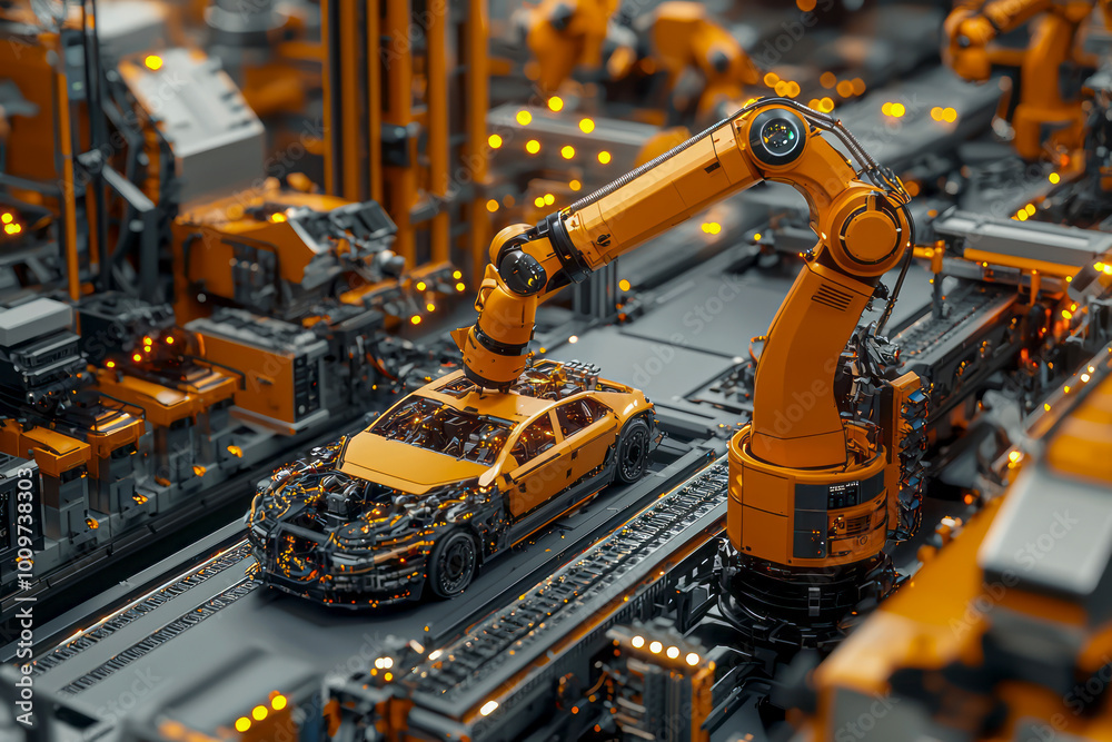 Revolutionizing Electric Vehicle Production: Cutting-Edge Automated Assembly Line with Robot Arms and Green Energy Technology Revolutionizing Electric Vehicle Production: Cutting-Edge Automated Assembly Line with Robot Arms and Green Energy Technology