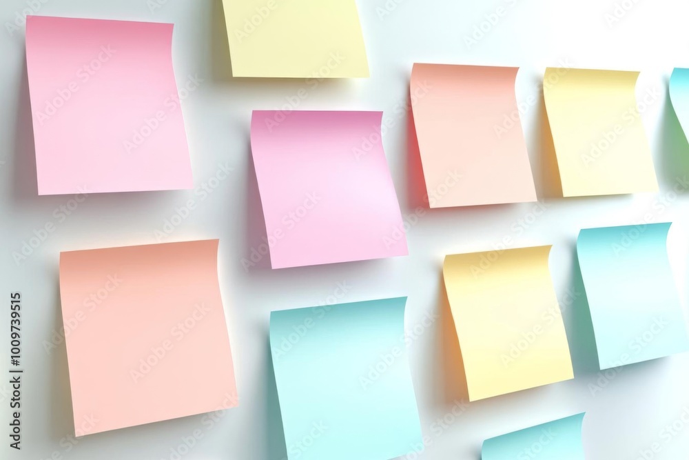 Fototapeta premium Colorful Pastel Sticky Notes on White Wall