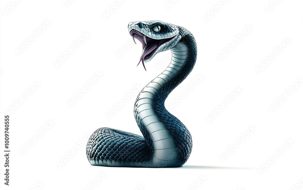 Fototapeta premium A striking black serpent coils menacingly, poised to strike in an artistic display of nature's elegance and danger