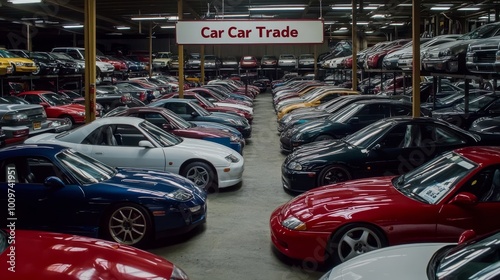 Pre-owned vehicles for sale at a bustling used car lot.