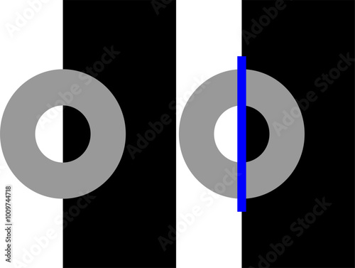 Kofka ring illusion. Vector graphic optical illusion. Both rings are identical, but the blue line on the right image makes the ring look two tone gray
