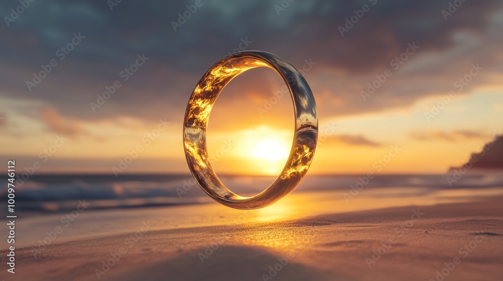 Golden Ring Framing Sunset on Beach