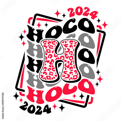 HOCO Homecoming sports design with wavy text and leopard letter. Design for sport lovers and fans.
