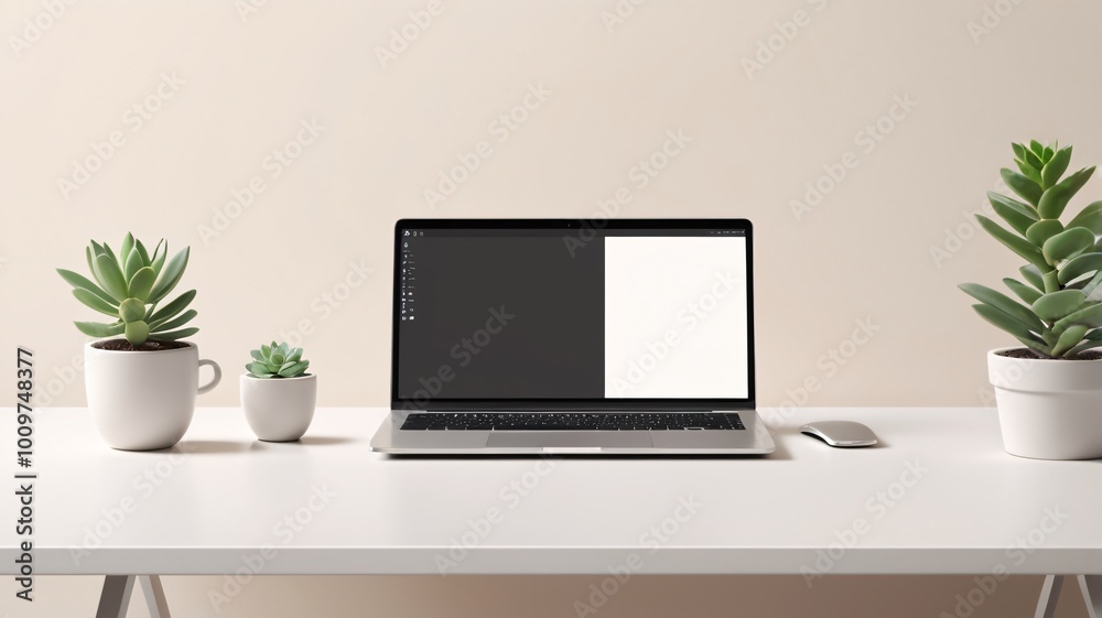 A simple workspace scene with a soft cream background A simple workspace scene with a soft cream background