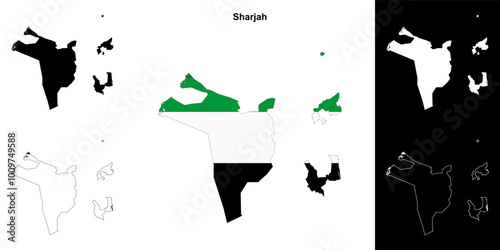 Sharjah emirate outline map set