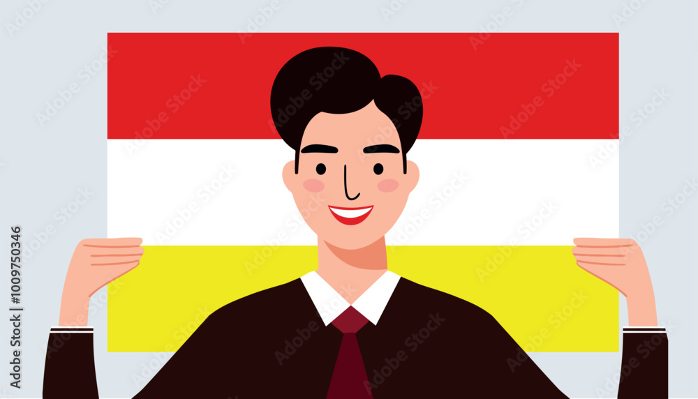 Hand drawn illustration men and Flag of Zombkovytskyi County