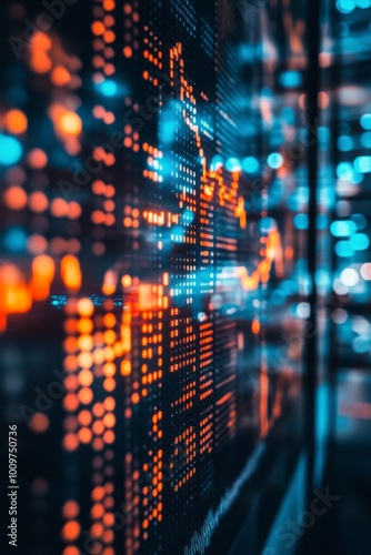 Wallpaper Mural Colorful digital stock market data visualization displayed on a screen with glowing bars and lines Torontodigital.ca