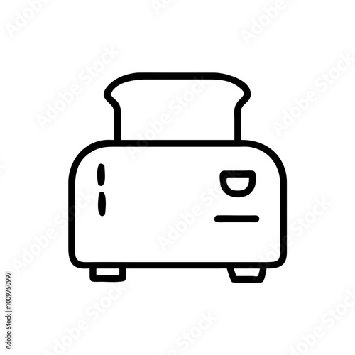 Outline icon of a toaster with bread slice in black and white