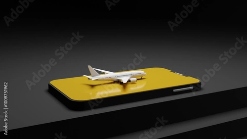 The plane lands on the smartphone screen, after it takes off, and the inscription travel appears