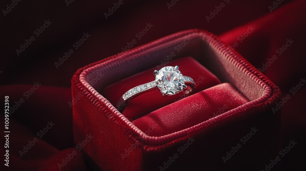 Sparkling Diamond Engagement Ring in Red Velvet Box Sparkling Diamond Engagement Ring in Red Velvet Box