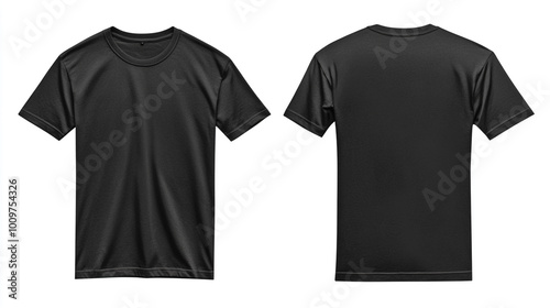 Black athletic t-shirt with short sleeves displayed from front and back view in studio lighting photo