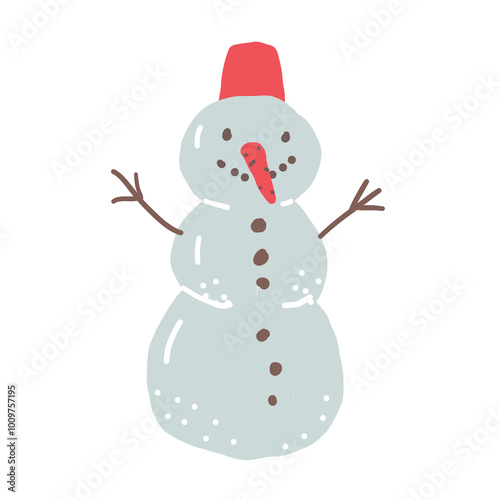 Cute Snowman hand drawn illustration. Winter and Christmas decoration.