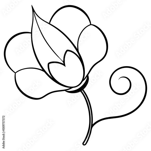 Handcrafted Vector Illustration of a Delicate Pea Flower with Rounded Petals

