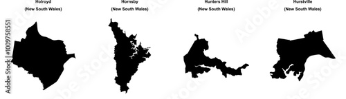 Holroyd, Hornsby, Hunters Hill, Hurstville outline maps