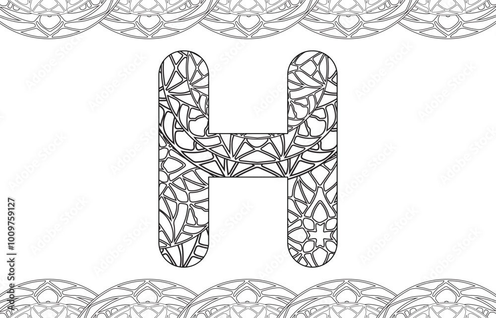 Alphabet Mandala Coloring Page.A to Z Handdrawn Mandala Alphabet