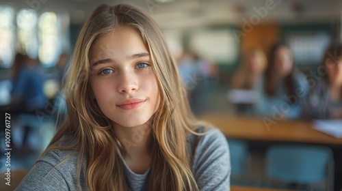 Wallpaper Mural A teenage girl in a classroom on the first day of school, enjoying the early morning light Torontodigital.ca