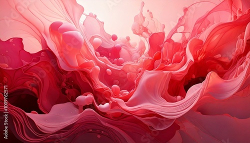 Abstract fluid art in pink vibrant colors, with organic shapes and flowing textures that evoke movement and energy