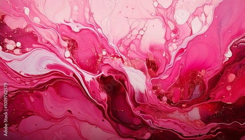 Abstract fluid art in vibrant pink colors, with organic shapes and flowing textures that evoke movement and energy