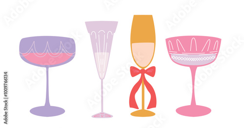 Set of illustration different champagne glass.