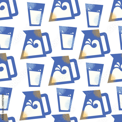 Dairy products seamless pattern. Milk, kefir and yogurt, cardboard packaging containers bottle. Different cheese, butter and cream. Organic farm healthy food vector illustration isolated on background