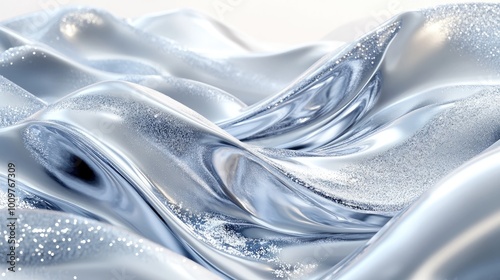 Abstract Fluid Metallic Waves with Sparkling Texture in Soft Blue Light