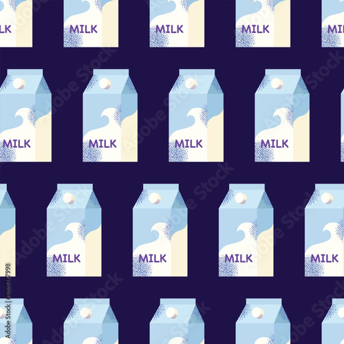 Dairy products seamless pattern. Milk, kefir and yogurt, cardboard packaging containers bottle. Different cheese, butter and cream. Organic farm healthy food vector illustration isolated on background