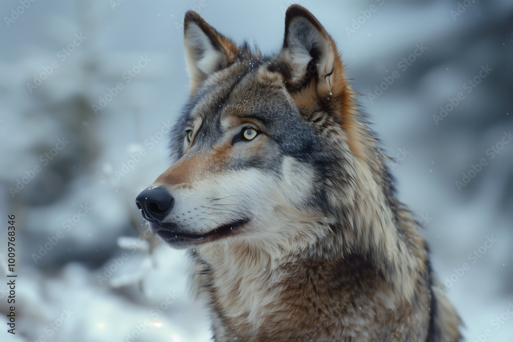 Gray wolf on a snowy day in forest. High quality photo Gray wolf on a snowy day in forest. High quality photo