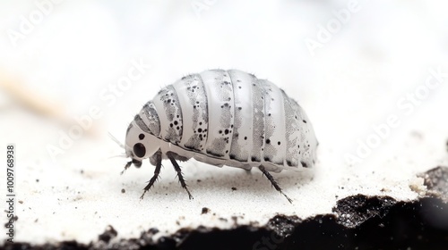 White Insect Macro Photography: Closeup of a Segmented Bug