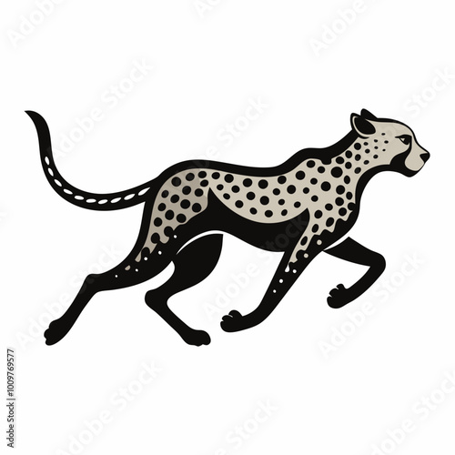 A cheetah running at full speed silhouette vector illustration on white background