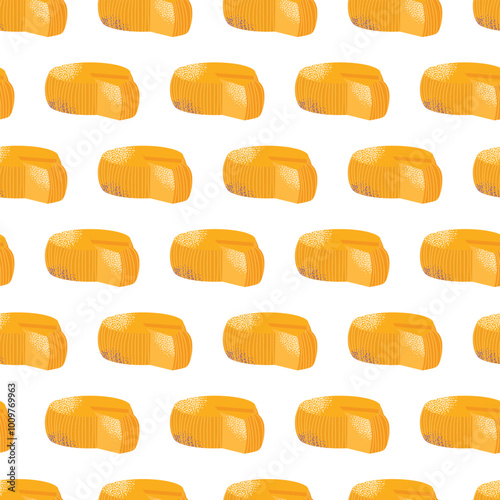 Dairy products seamless pattern. Milk, kefir and yogurt, cardboard packaging containers bottle. Different cheese, butter and cream. Organic farm healthy food vector illustration isolated on background