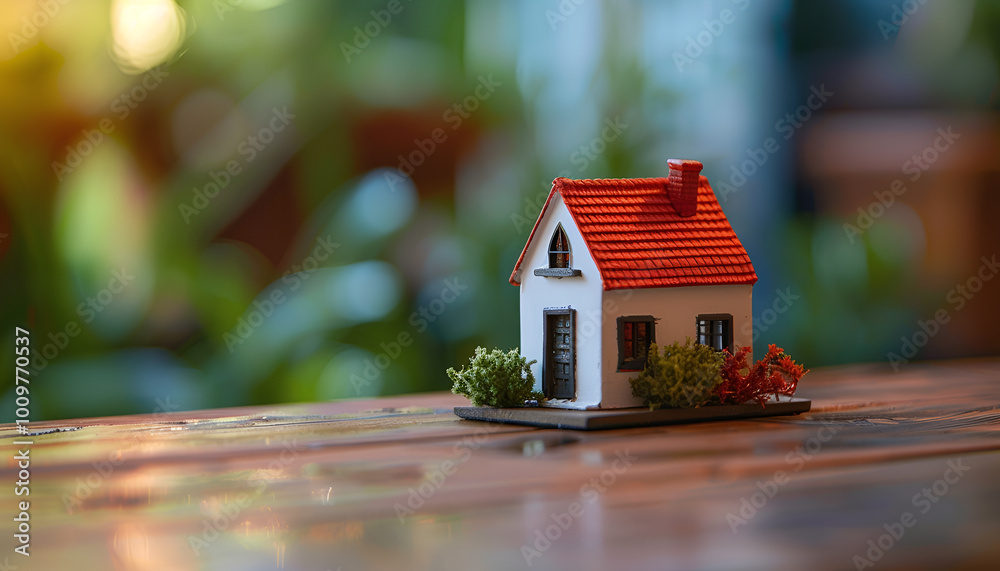Miniature house on wooden surface symbolizing property management and real estate investment Miniature house on wooden surface symbolizing property management and real estate investment