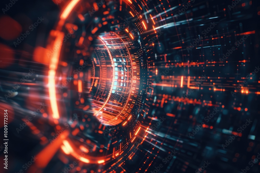 Fototapeta premium Abstract geometric futuristic neon sign HUD element for data visualization.