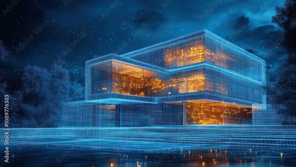 Obraz premium Modern Building in Nighttime