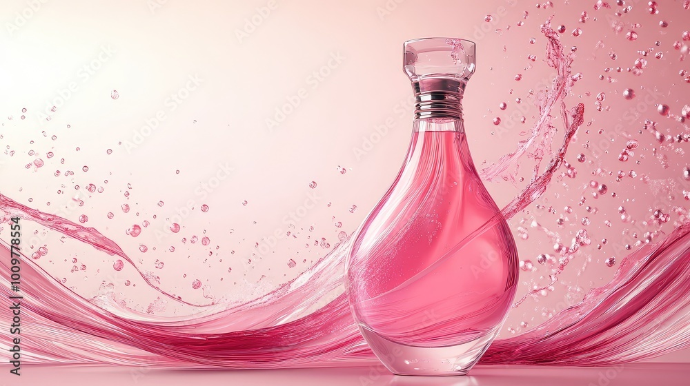 Elegant Pink Perfume Bottle with Flowing Liquid Art on White Background: Capturing the Essence of Luxury and Fragrance in a Stunning and Beautiful Display for High-End Product Imagery Elegant Pink Perfume Bottle with Flowing Liquid Art on White Background: Capturing the Essence of Luxury and Fragrance in a Stunning and Beautiful Display for High-End Product Imagery