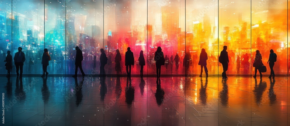Silhouettes of People Against a Cityscape Silhouettes of People Against a Cityscape