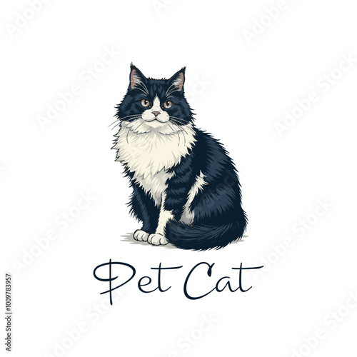 Pet cat logo design. vintage black cat vector illustration.