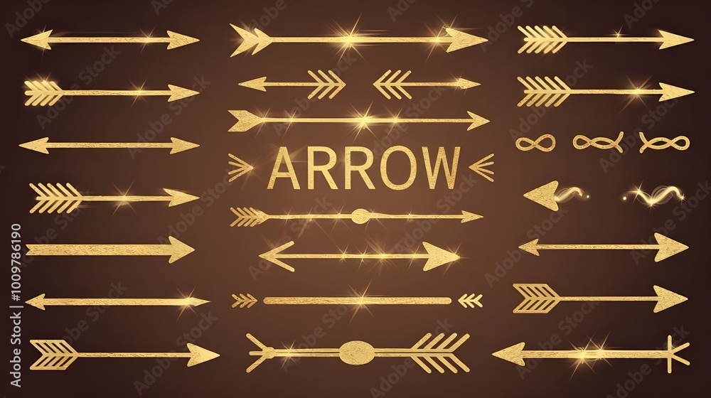 Naklejka premium Gold Arrow Collection Boho Chic Tribal Design Elements