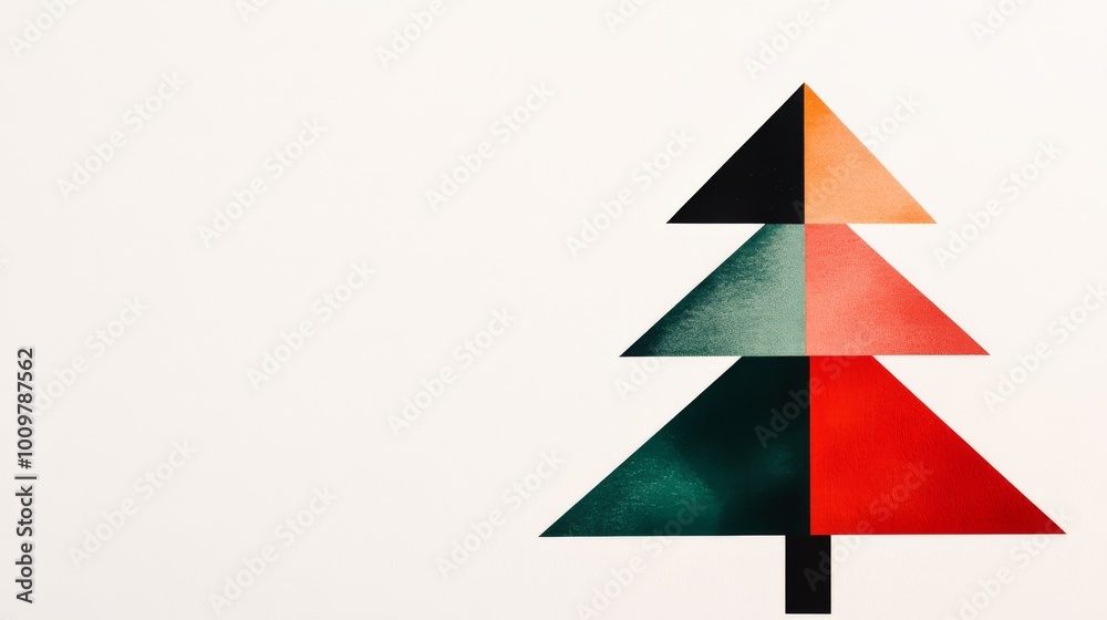Minimalist design of a Christmas tree made of abstract geometric shapes in bright red and green colors placed on a clean white background Ideal for modern holiday postcards gift tags and seasonal gree Minimalist design of a Christmas tree made of abstract geometric shapes in bright red and green colors placed on a clean white background Ideal for modern holiday postcards gift tags and seasonal gree