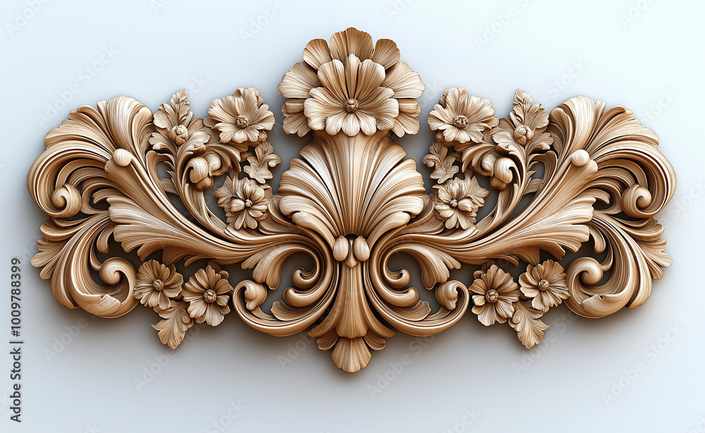 A golden baroque ornament isolated on a white A golden baroque ornament isolated on a white