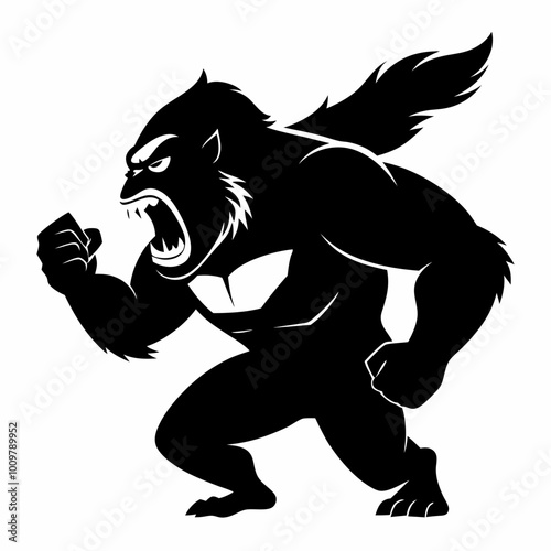 A gorilla beating its chest silhouette vector illustration on white background