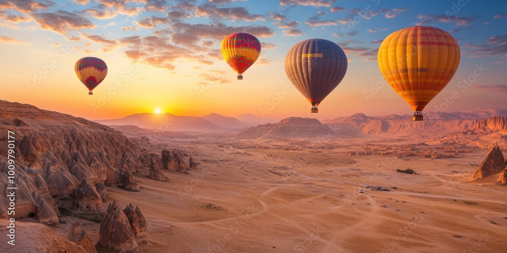 a group of hot air balloons flying over a desert a group of hot air balloons flying over a desert