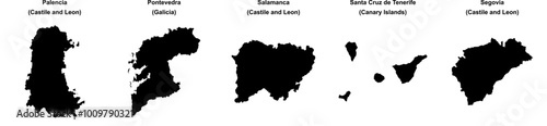 Palencia, Pontevedra, Salamanca, Santa Cruz de Tenerife, Segovia outline maps