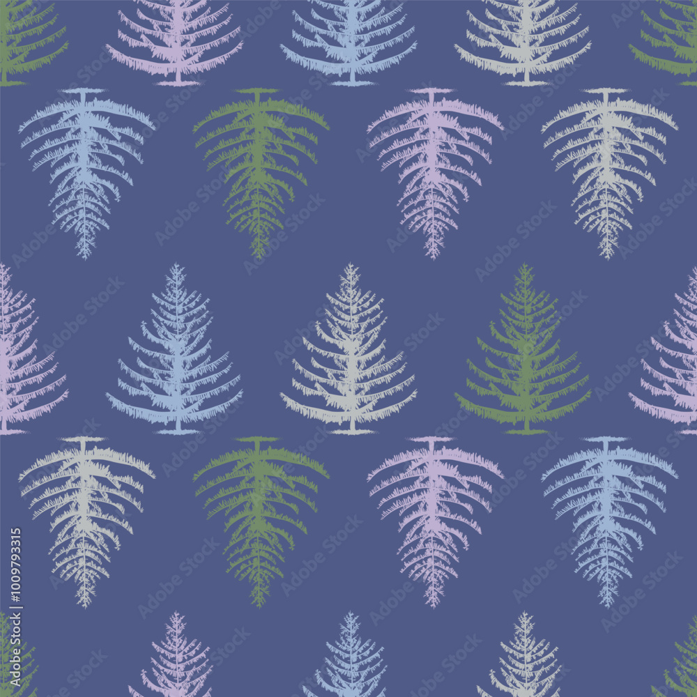 Christmas Pine Forest, Drawing Pastel Background on Dark Blue. Vector Christmas Pine Forest, Drawing Pastel Background on Dark Blue. Vector