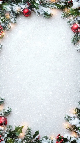 Christmas New Year poster and banner greeting card, Xmas border frame. Christmas background Flat lay of pine branches