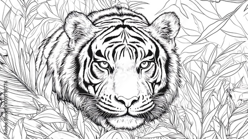 Printable jungle tiger animal coloring page for children image