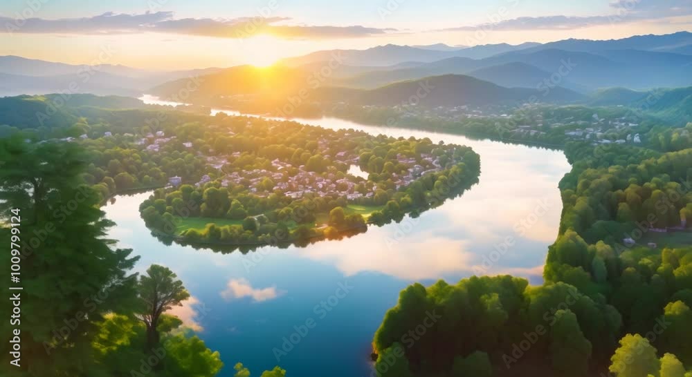 Beautiful city overview lush green forest surrounding the town hills river Generative AI Virtual video scene animated background 4k animation Beautiful city overview lush green forest surrounding the town hills river Generative AI Virtual video scene animated background 4k animation