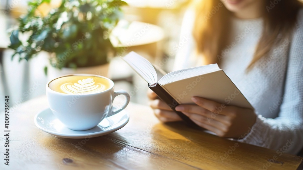 Young Woman Reading at a Cozy Café